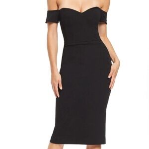 Dress The Population XL Black Off-Shoulder Midi Dress Sexy LBD Cocktail Classic